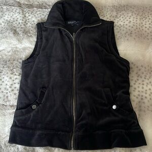 Black velour vest M quilted stretch full zip snap close pockets Jones New York
